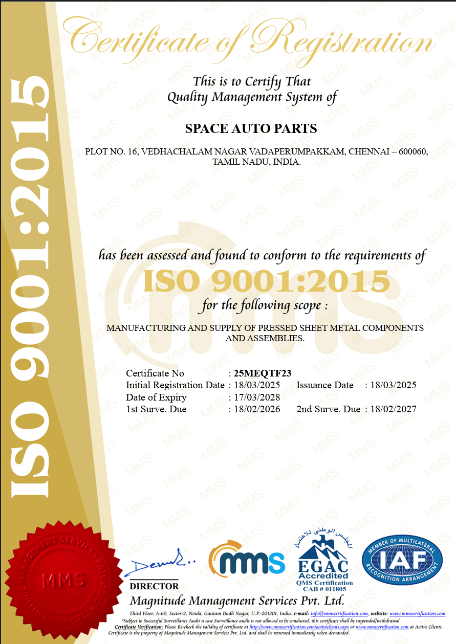 ISO quality management certificate
