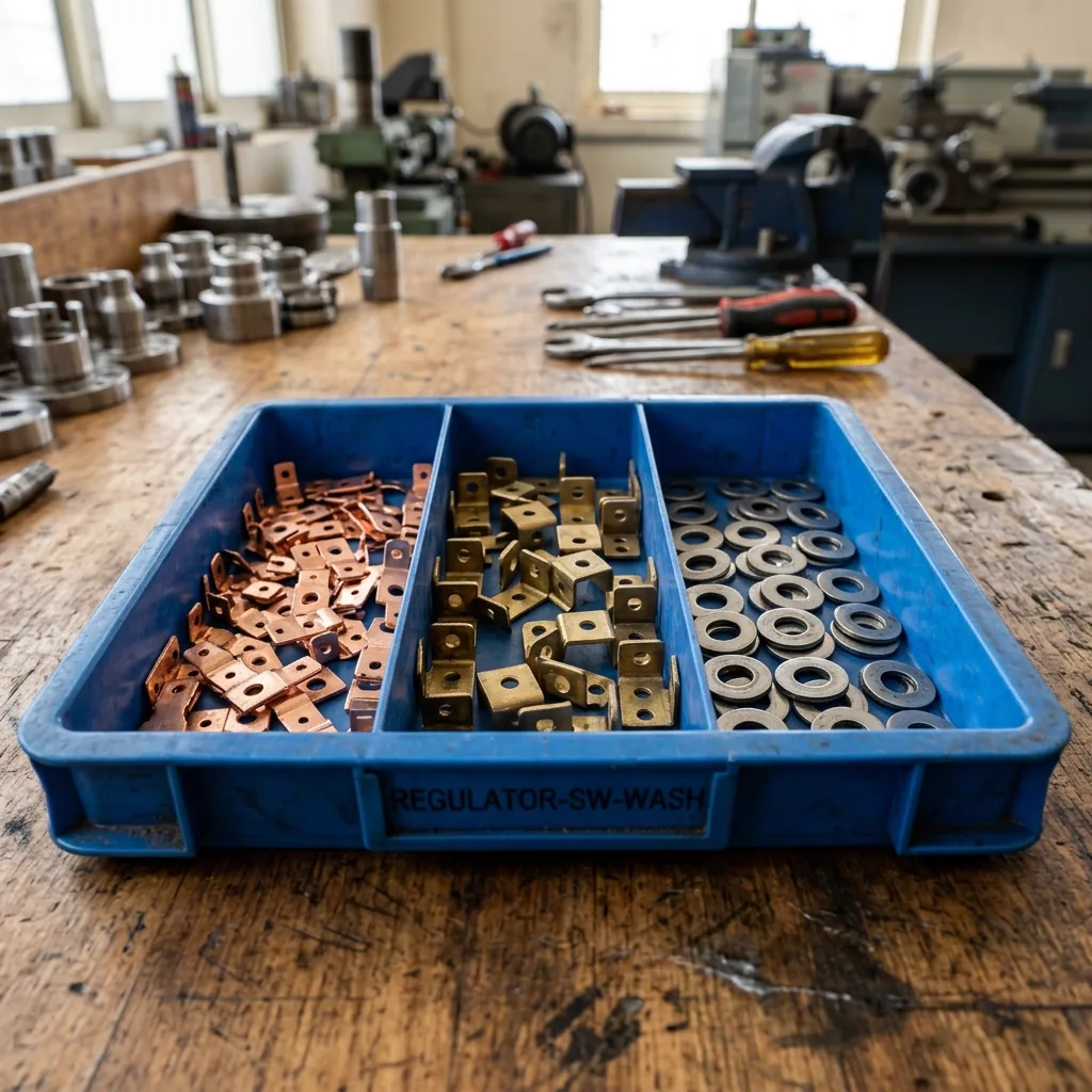 Precision sheet metal and brass components ready for quality inspection